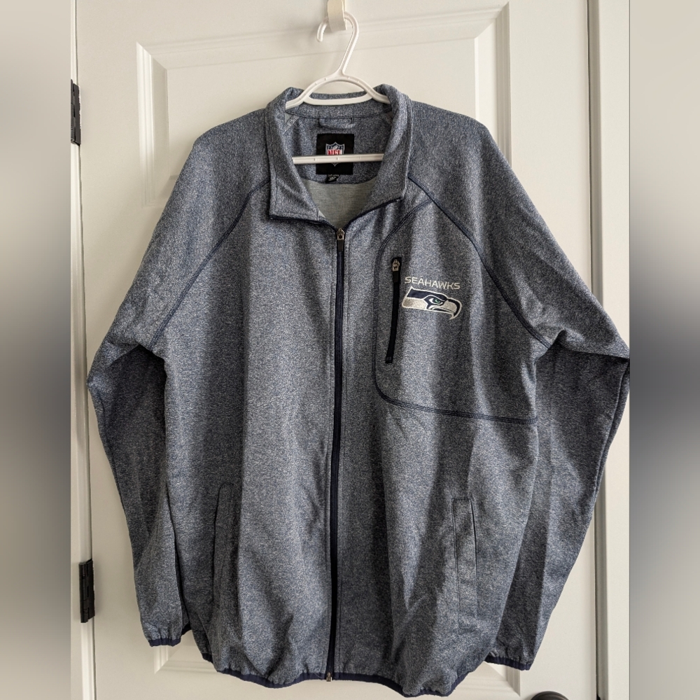 Men's NFL Seattle Seahawks Antigua Heathered Navy Full-Zip Jacket Size XXL